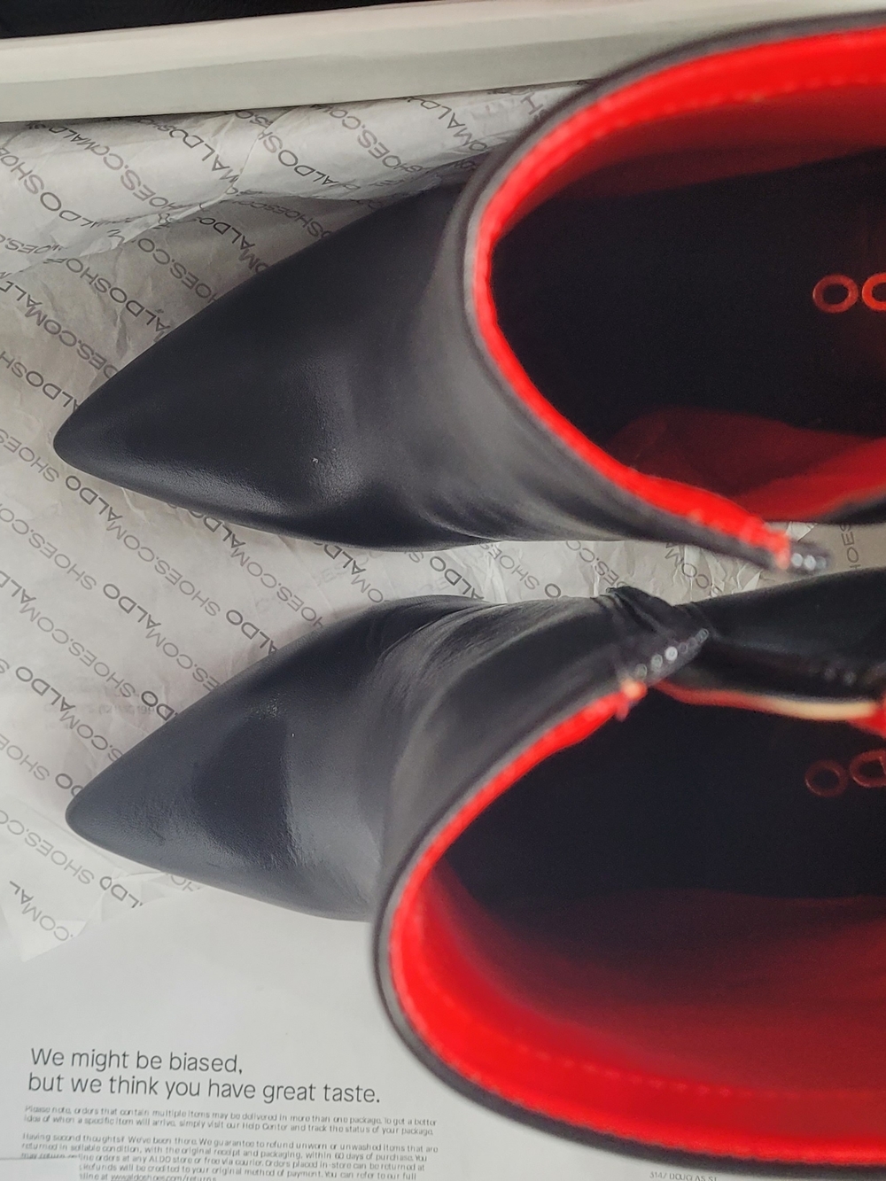 Aldo Black Pointed Toe Ankle Boots with Red Interior